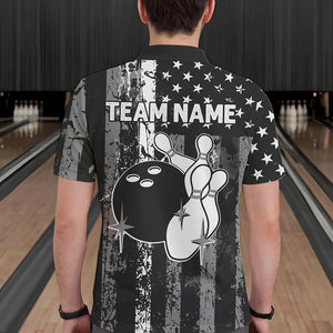 Grey And Black Grunge American Flag Patriotic Bowling Shirts For Men Custom Bowling Team Jerseys TDM3505