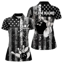 Load image into Gallery viewer, Grey And Black Grunge American Flag Patriotic Bowling Shirts For Women Custom Bowling Team Jerseys TDM3505