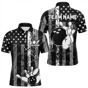 Grey And Black Grunge American Flag Patriotic Bowling Shirts For Men Custom Bowling Team Jerseys TDM3505