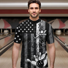 Load image into Gallery viewer, Grey And Black Grunge American Flag Patriotic Bowling Shirts For Men Custom Bowling Team Jerseys TDM3505