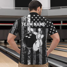 Load image into Gallery viewer, Grey And Black Grunge American Flag Patriotic Bowling Shirts For Men Custom Bowling Team Jerseys TDM3505