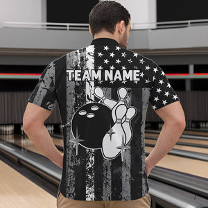 Grey And Black Grunge American Flag Patriotic Bowling Shirts For Men Custom Bowling Team Jerseys TDM3505