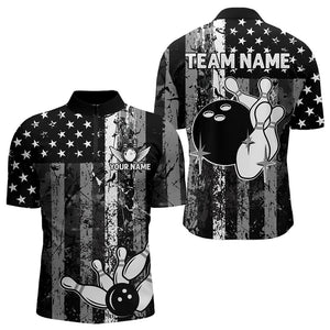 Grey And Black Grunge American Flag Patriotic Bowling Shirts For Men Custom Bowling Team Jerseys TDM3505