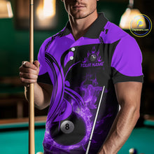 Load image into Gallery viewer, Personalized Purple 8 Ball Fire Flame Billiard Shirt For Men, Pool Team Jersey Polo &amp; 1/4 Zip TDM5975