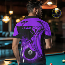 Load image into Gallery viewer, Personalized Purple 8 Ball Fire Flame Billiard Shirt For Men, Pool Team Jersey Polo &amp; 1/4 Zip TDM5975