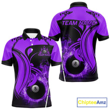 Load image into Gallery viewer, Personalized Purple 8 Ball Fire Flame Billiard Shirt For Men, Pool Team Jersey Polo &amp; 1/4 Zip TDM5975