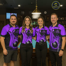 Load image into Gallery viewer, Personalized Purple 8 Ball Fire Flame Billiard Shirt For Men, Pool Team Jersey Polo &amp; 1/4 Zip TDM5975