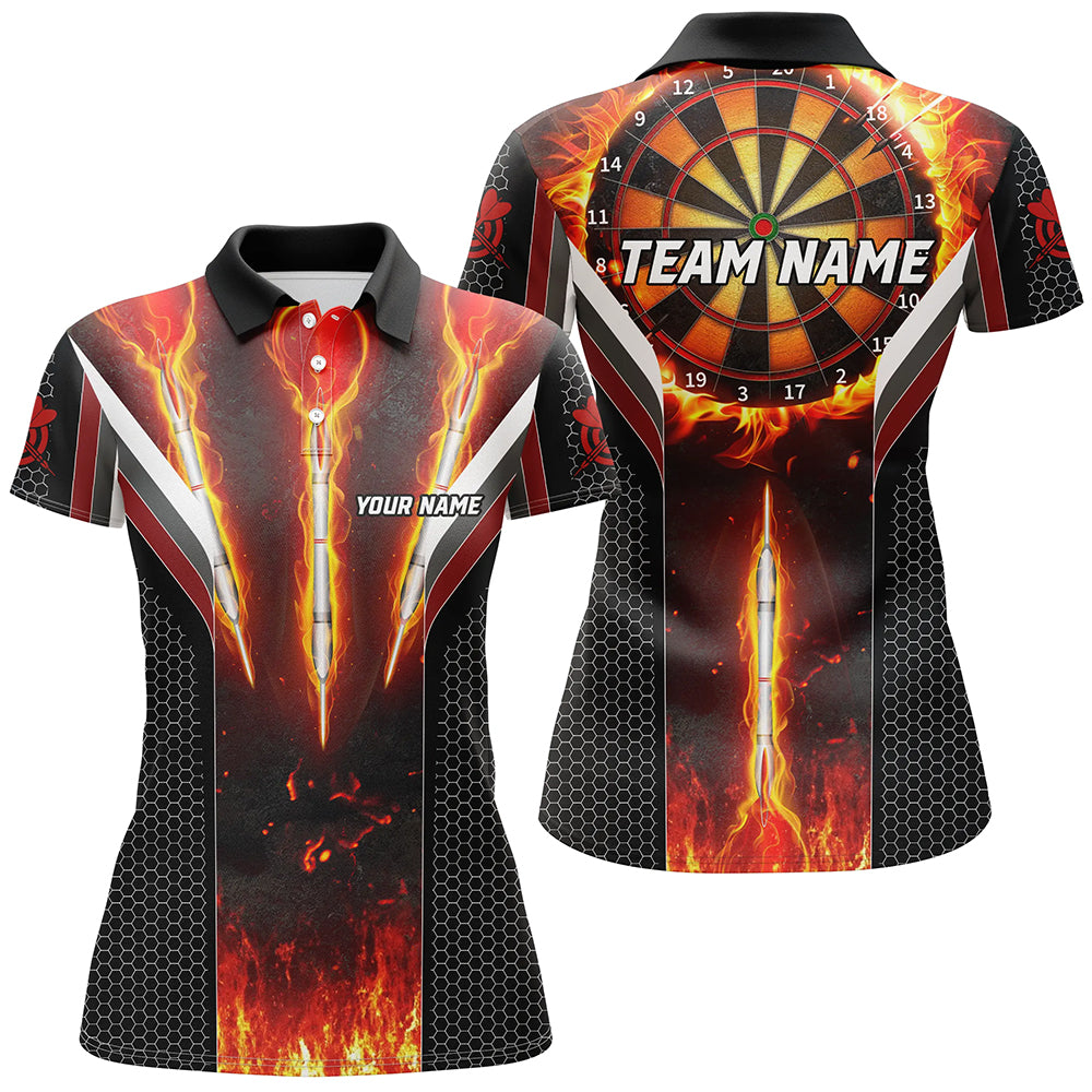 Personalized Darts Burning Fire Women Polo & 1/4 Zip Shirts Custom Team League  Darts Jerseys TDM1540