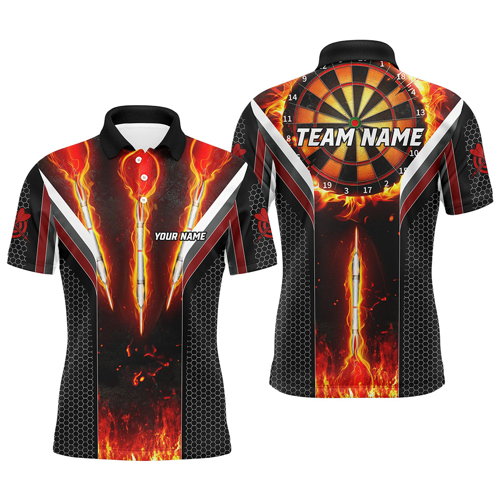 Personalized Darts Burning Fire Men Polo & 1/4 Zip Shirts Custom Team League  Darts Jerseys TDM1540