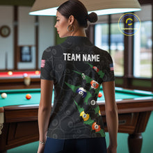Load image into Gallery viewer, Custom Green 8 Ball Pool Scratch Billiard Shirt For Women, Black Billiard Team Jersey Polo &amp; 1/4 Zip TDM6435