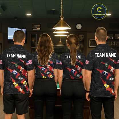 Custom Red 8 Ball Pool Scratch Billiard Shirt For Men, Black Billiard Team Jersey Polo & 1/4 Zip TDM6437