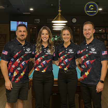 Custom Red 8 Ball Pool Scratch Billiard Shirt For Men, Black Billiard Team Jersey Polo & 1/4 Zip TDM6437