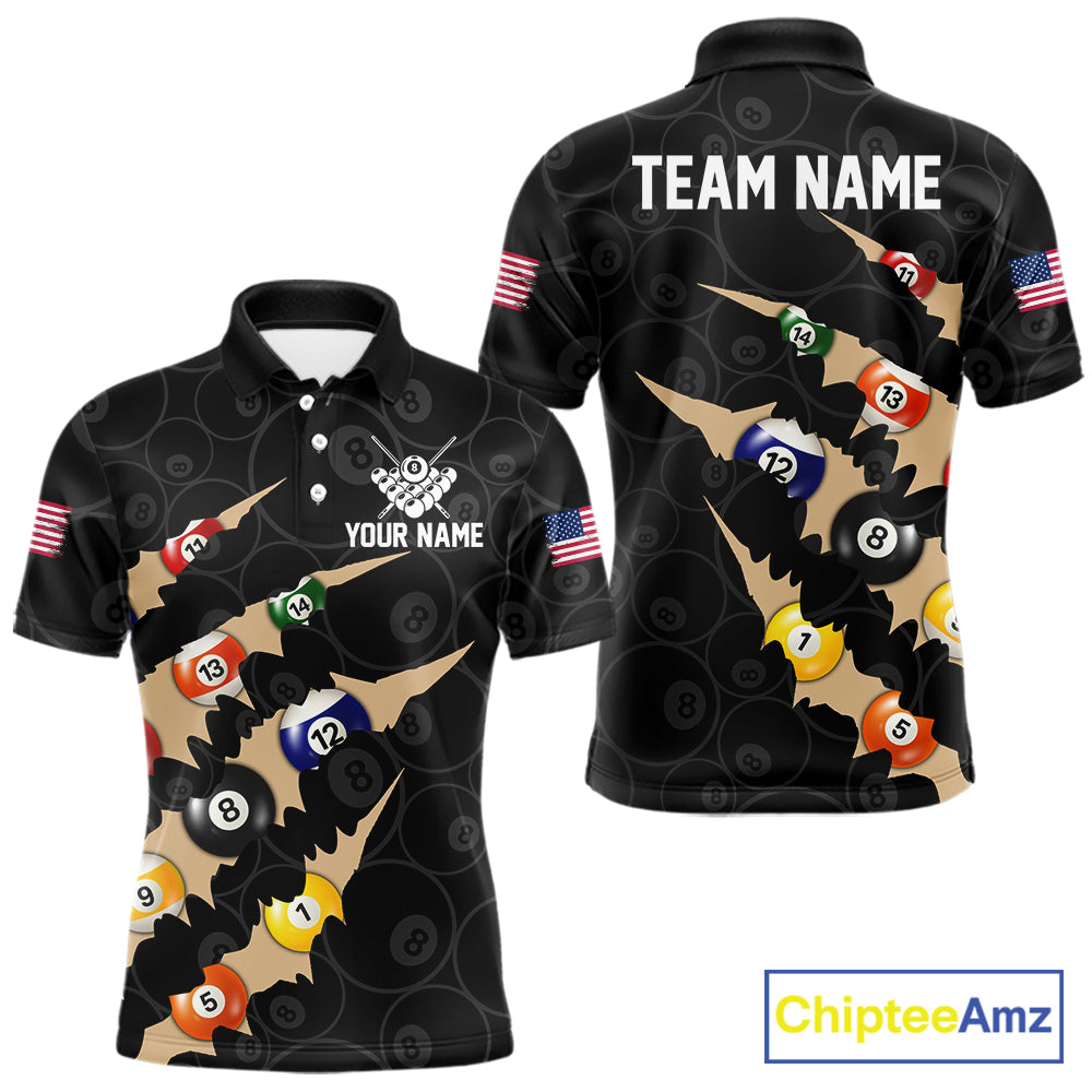 Custom Tan 8 Ball Pool Scratch Billiard Shirt For Men, Black Billiard Team Jersey Polo & 1/4 Zip TDM6438
