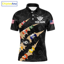 Load image into Gallery viewer, Custom Tan 8 Ball Pool Scratch Billiard Shirt For Men, Black Billiard Team Jersey Polo &amp; 1/4 Zip TDM6438