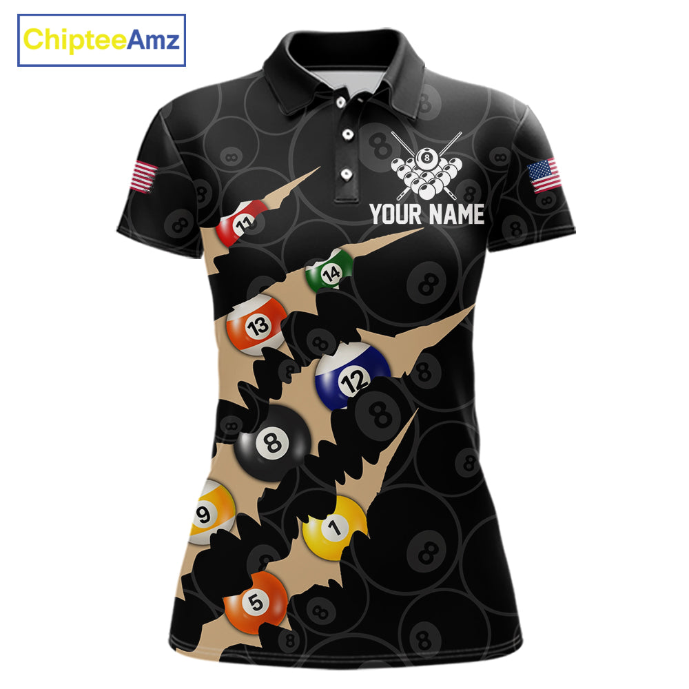 Custom Tan 8 Ball Pool Scratch Billiard Shirt For Women, Black Billiard Team Jersey Polo & 1/4 Zip TDM6438