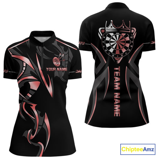 Black And Red Dartboard Crown Dart Shirts For Women Custom Dart Jersey Team Polo & Quarter Zip TDM4091