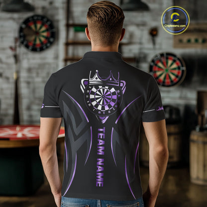Black And Purple Dartboard Crown Dart Shirts For Men Custom Dart Jersey Team Polo & Quarter Zip TDM4092