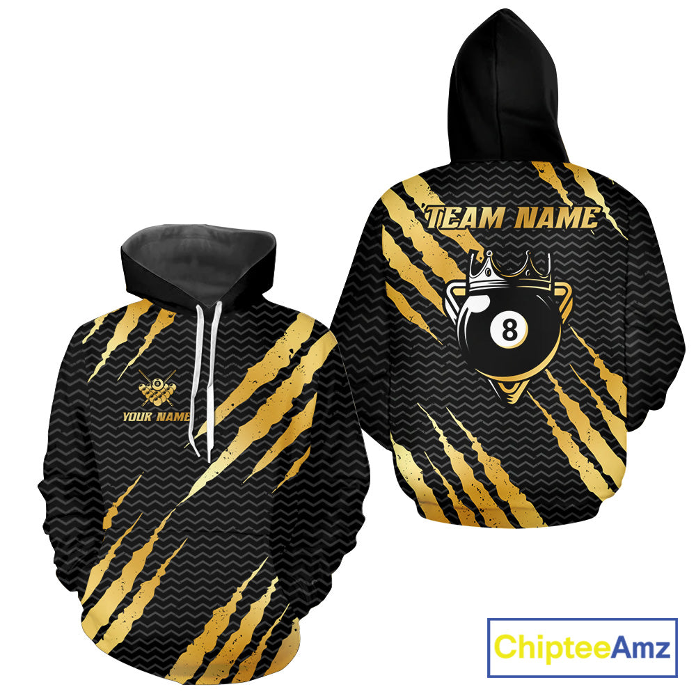 Black And Gold Scratch Billiard Hoodie For Men Women Custom Crown 8 Ball Hoodie Pool Team Shirts TDM4095