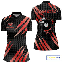 Load image into Gallery viewer, Black And Red Scratch Billiard Shirts For Women Custom 8 Ball Crown Pool Team Jersey Polo &amp; 1/4 Zip TDM4096