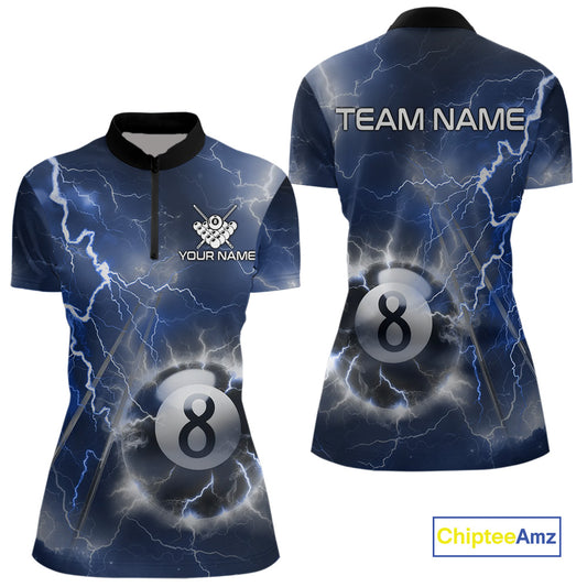 Personalized Blue Thunder Lightning 8 Ball Billiard Shirt For Women Custom Pool Team Jerseys TDM4462