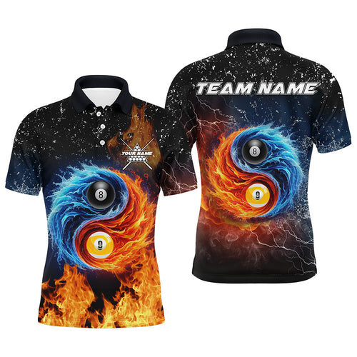 3D Billiard 8 Ball & 9 Ball Water Fire Customized Grunge Men Polo, 1/4 Zip Shirts, Billiard Jerseys TDM2382