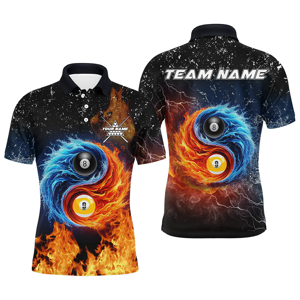 3D Billiard 8 Ball & 9 Ball Water Fire Customized Grunge Men Polo, 1/4 Zip Shirts, Billiard Jerseys TDM2382