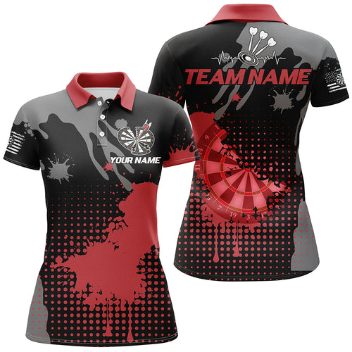 Personalized Grunge Paint Darts Polo & 1/4 Zip Shirts For Women, Best Darts Shirts Team Jersey |Red TDM2386