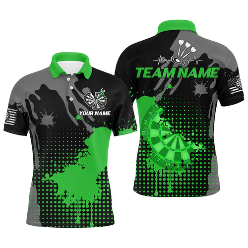 Personalized Grunge Paint Darts Polo & 1/4 Zip Shirts For Men, Best Darts Shirts Team Jersey |Green TDM2387