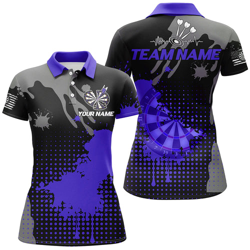 Personalized Grunge Paint Darts Polo & 1/4 Zip Shirts For Women Best Darts Shirts Team Jersey |Purple TDM2389