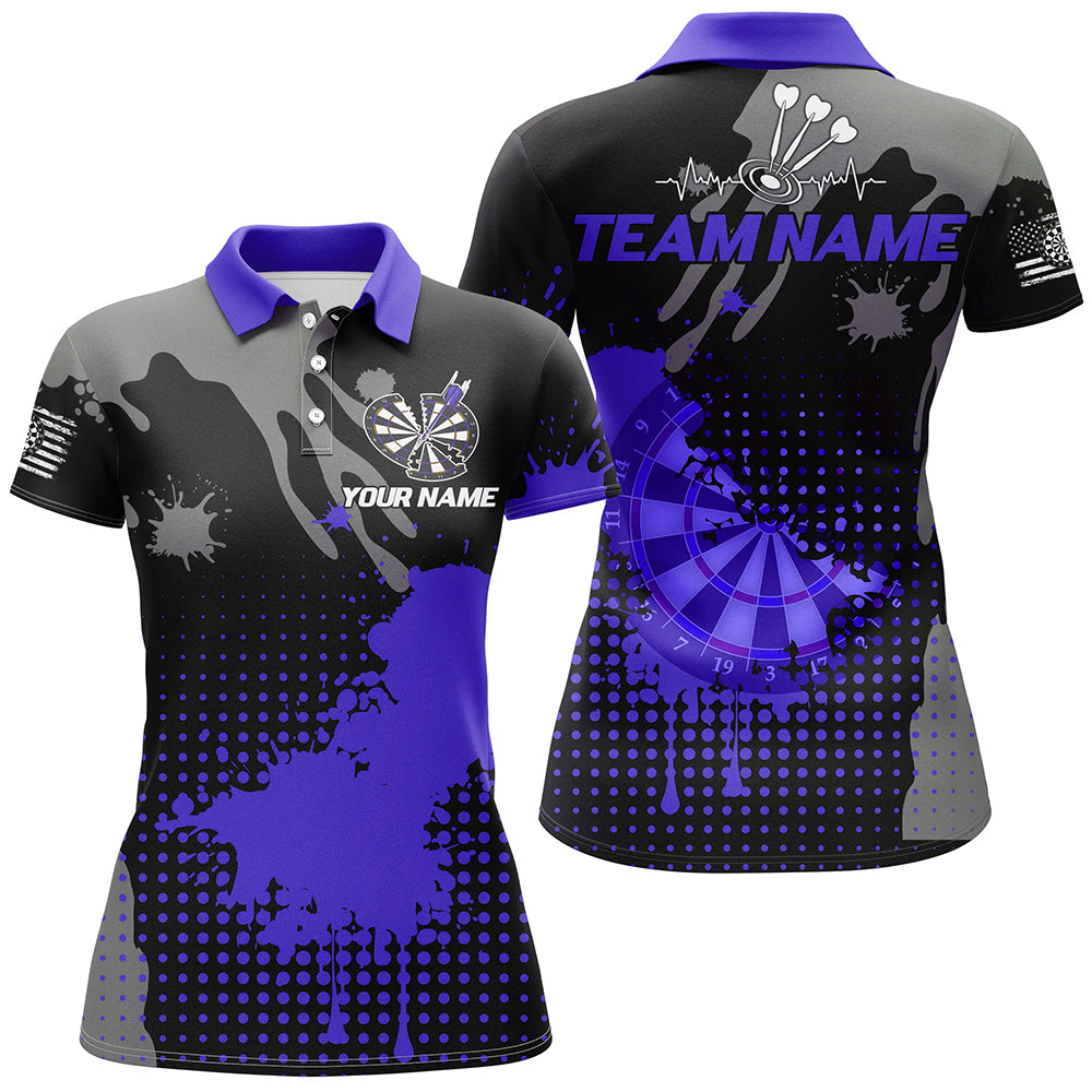 Personalized Grunge Paint Darts Polo & 1/4 Zip Shirts For Women Best Darts Shirts Team Jersey |Purple TDM2389