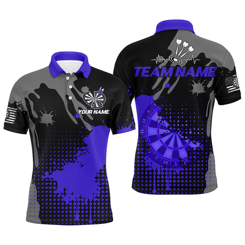 Personalized Grunge Paint Darts Polo & 1/4 Zip Shirts For Men Best Darts Shirts Team Jersey |Purple TDM2389