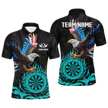 Load image into Gallery viewer, Personalized 3D Eagle American Flag Patriotic Darts Shirts For Men Custom Flame Darts Jerseys |Cyan TDM2393