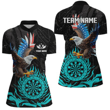 Load image into Gallery viewer, Personalized 3D Eagle American Flag Patriotic Darts Shirts For Women Custom Flame Darts Jerseys |Cyan TDM2393