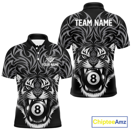 Personalized Tiger Tribal 8 Ball Pool Billiard Shirts For Men Custom Black Billiard Team Jersey TDM7716