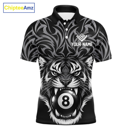 Personalized Tiger Tribal 8 Ball Pool Billiard Shirts For Men Custom Black Billiard Team Jersey TDM7716