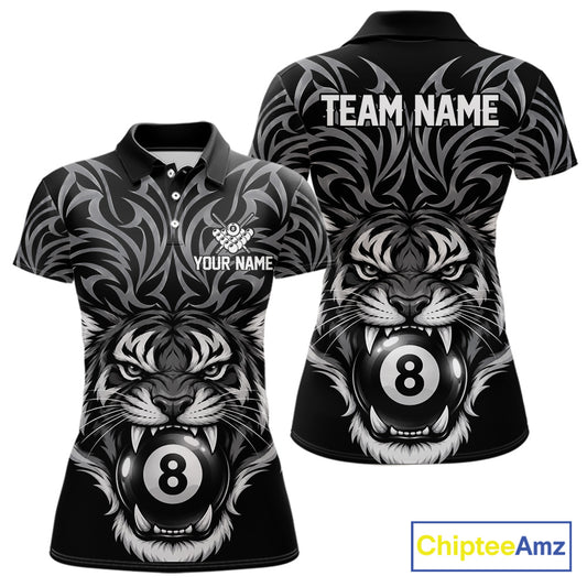 Personalized Tiger Tribal 8 Ball Pool Billiard Shirts For Women Custom Black Billiard Team Jersey TDM7716