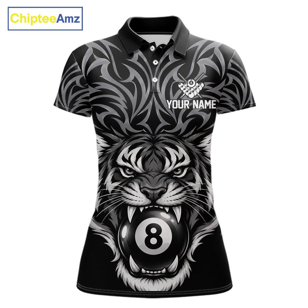 Personalized Tiger Tribal 8 Ball Pool Billiard Shirts For Women Custom Black Billiard Team Jersey TDM7716