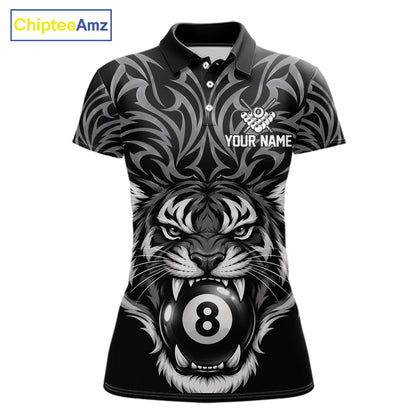 Personalized Tiger Tribal 8 Ball Pool Billiard Shirts For Women Custom Black Billiard Team Jersey TDM7716