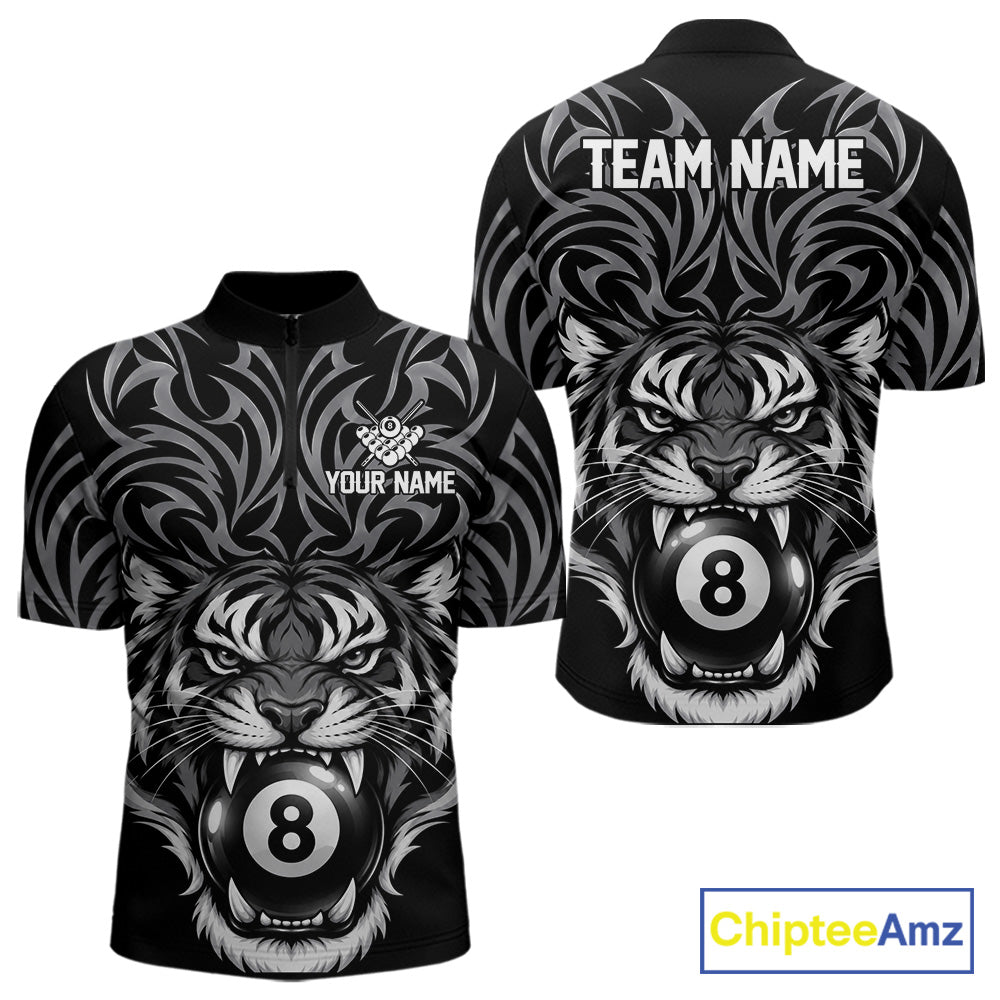 Personalized Tiger Tribal 8 Ball Pool Billiard Shirts For Men Custom Black Billiard Team Jersey TDM7716