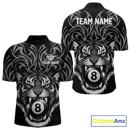 Personalized Tiger Tribal 8 Ball Pool Billiard Shirts For Men Custom Black Billiard Team Jersey TDM7716