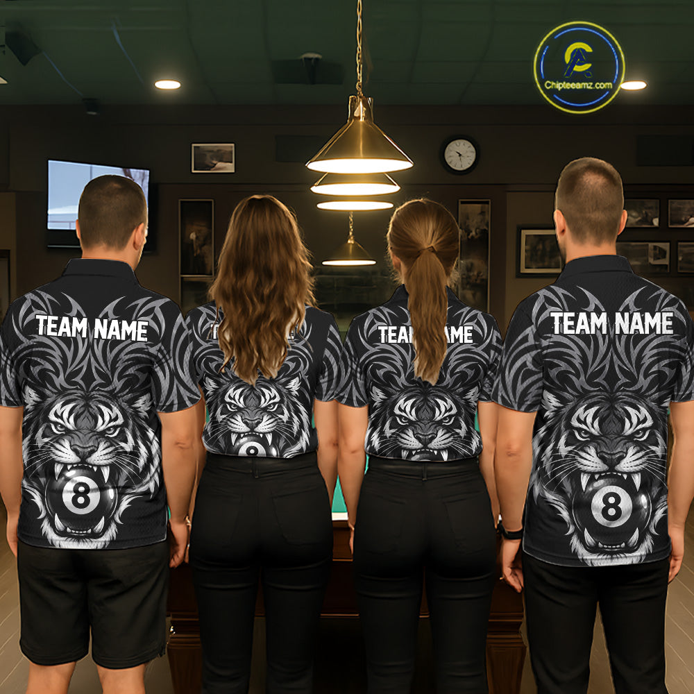 Personalized Tiger Tribal 8 Ball Pool Billiard Shirts For Men Custom Black Billiard Team Jersey TDM7716