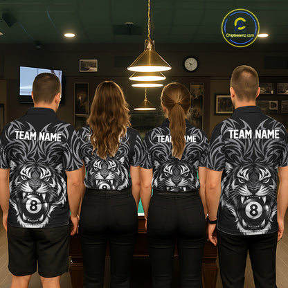 Personalized Tiger Tribal 8 Ball Pool Billiard Shirts For Men Custom Black Billiard Team Jersey TDM7716