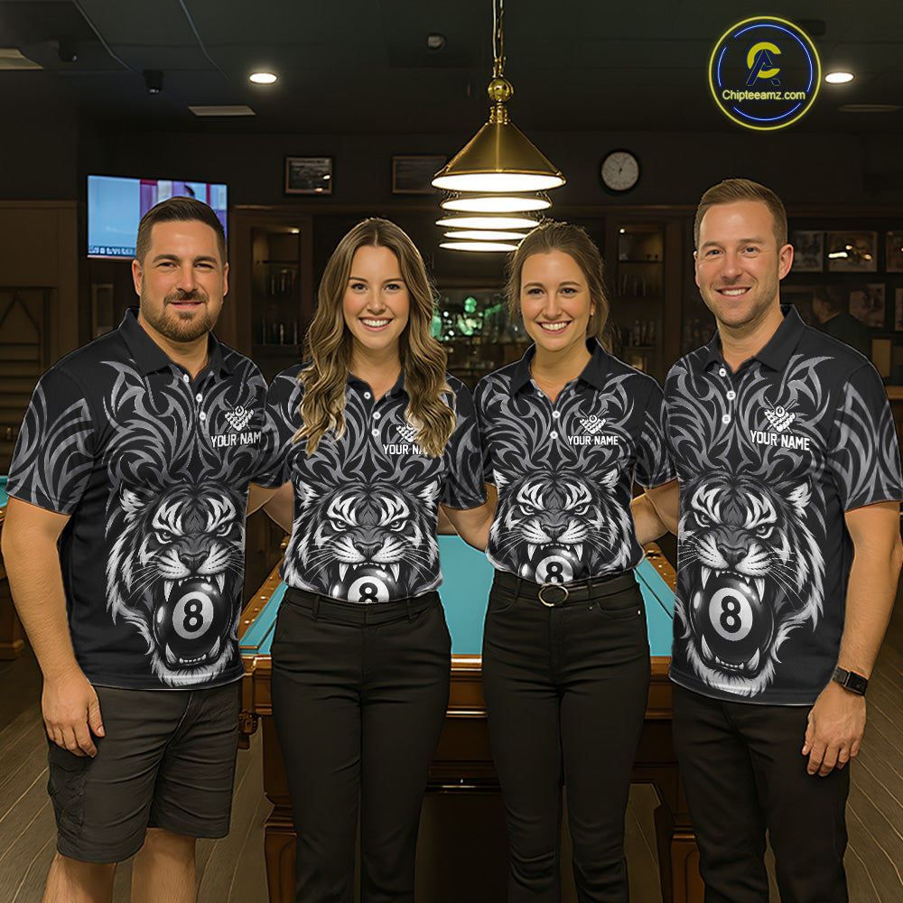Personalized Tiger Tribal 8 Ball Pool Billiard Shirts For Men Custom Black Billiard Team Jersey TDM7716