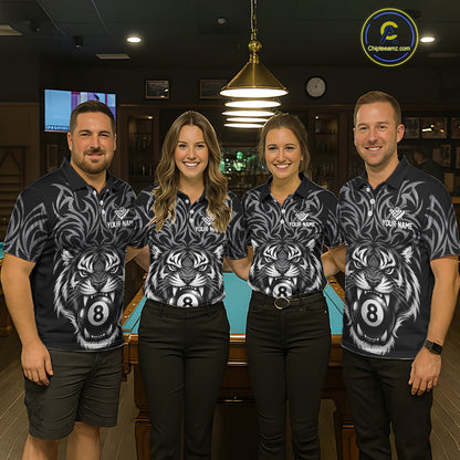 Personalized Tiger Tribal 8 Ball Pool Billiard Shirts For Men Custom Black Billiard Team Jersey TDM7716