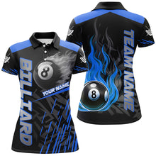 Load image into Gallery viewer, Blue 8 Ball Pool Flame 3D Billiard Shirts For Women, Billiard League Jersey Custom Pool Team Shirts TDM2875