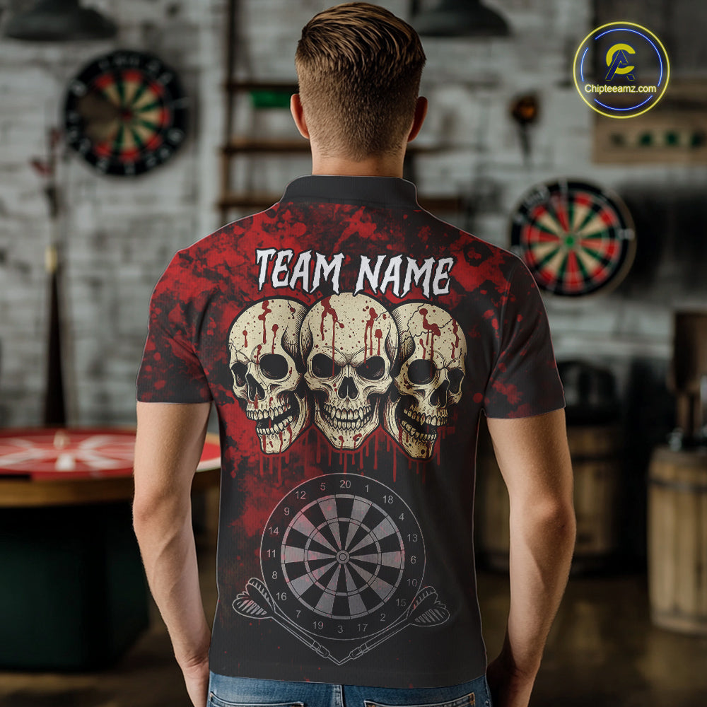 Black And Red Grunge Skull Mens Dart Shirts Custom Dart Jerseys Team Polo & Quarter Zip TDM5127
