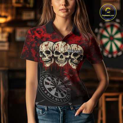 Black And Red Grunge Skull Womens Dart Shirts Custom Dart Jerseys Team Polo & Quarter Zip TDM5127
