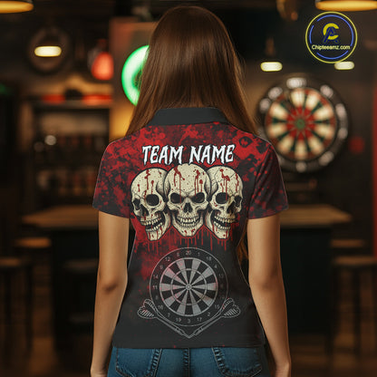 Black And Red Grunge Skull Womens Dart Shirts Custom Dart Jerseys Team Polo & Quarter Zip TDM5127