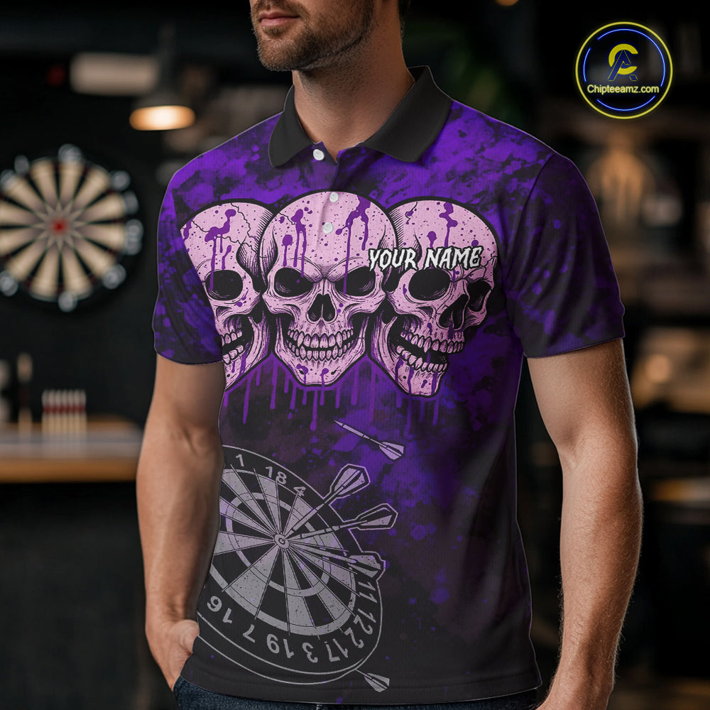 Black And Purple Grunge Skull Mens Dart Shirts Custom Dart Jerseys Team Polo & Quarter Zip TDM5128