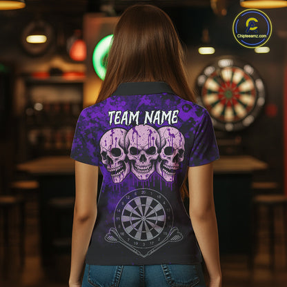 Black And Purple Grunge Skull Womens Dart Shirts Custom Dart Jerseys Team Polo & Quarter Zip TDM5128